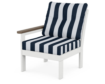 POLYWOOD® Vineyard Modular Left Arm Chair in White / Kona / Cabana Stripe Marine Indigo