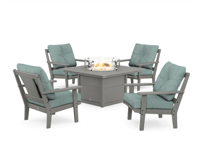 POLYWOOD® Prairie 5-Piece Deep Seating Set with Fire Pit Table in Slate Grey / Glacier Spa
