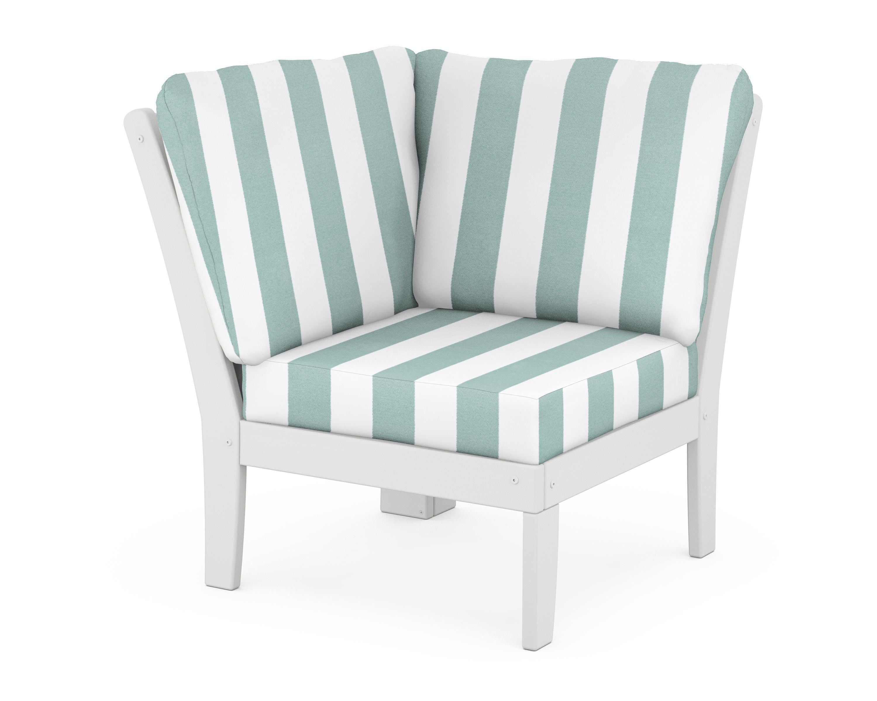 POLYWOOD® Braxton Modular Corner Chair in White / Cabana Stripe Glacier Spa