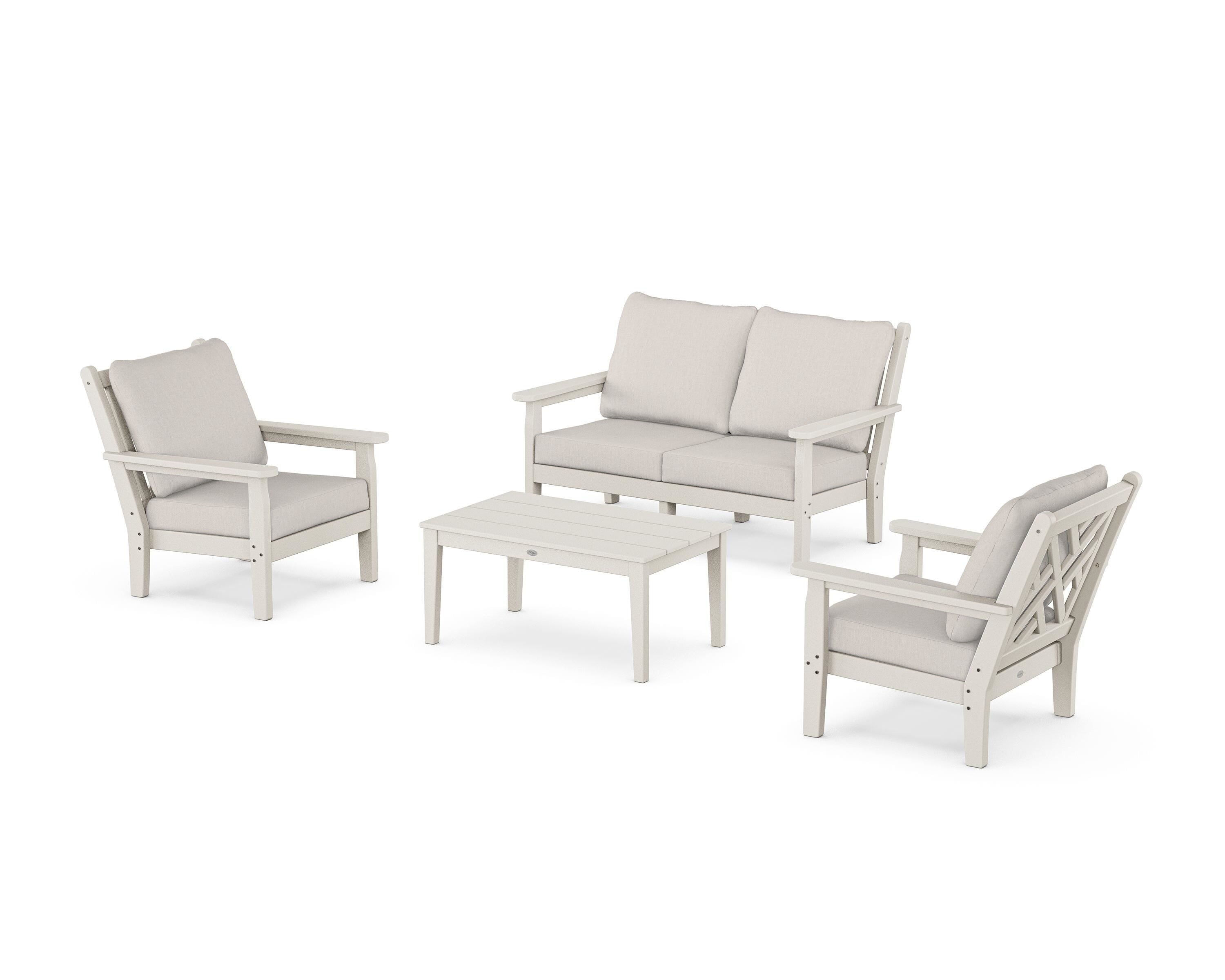 POLYWOOD® Chippendale 4-Piece Deep Seating Set with Loveseat in Sand / Cast Ash