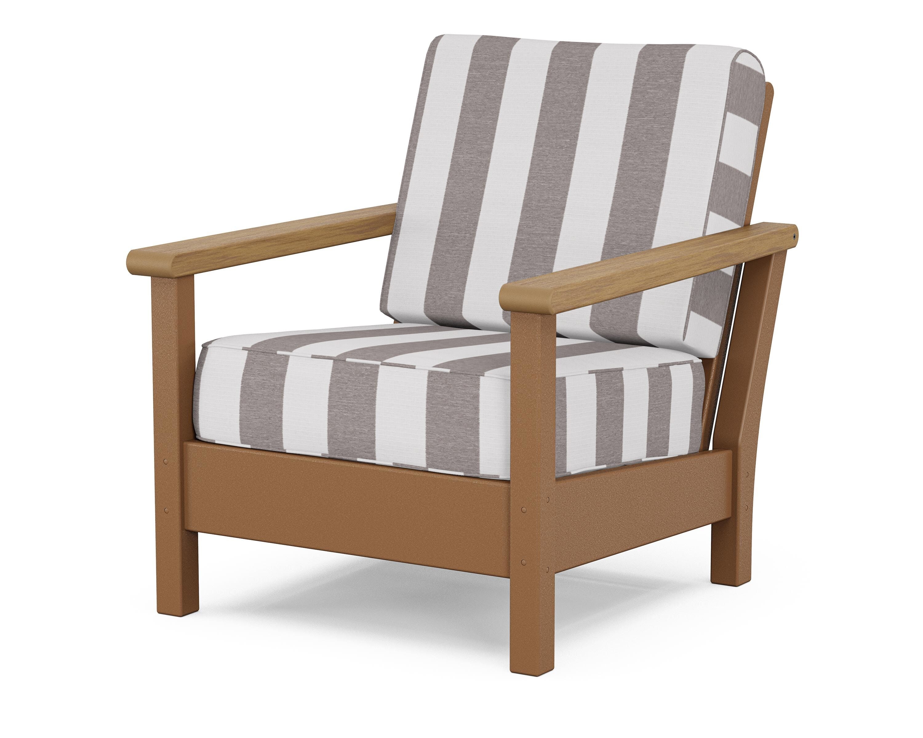 POLYWOOD® Harbour Deep Seating Chair in Teak / Natural / Cabana Stripe Grey Mist