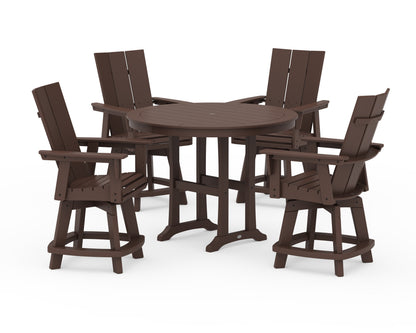 POLYWOOD® 5-Piece Modern Swivel Counter Set in Mahogany
