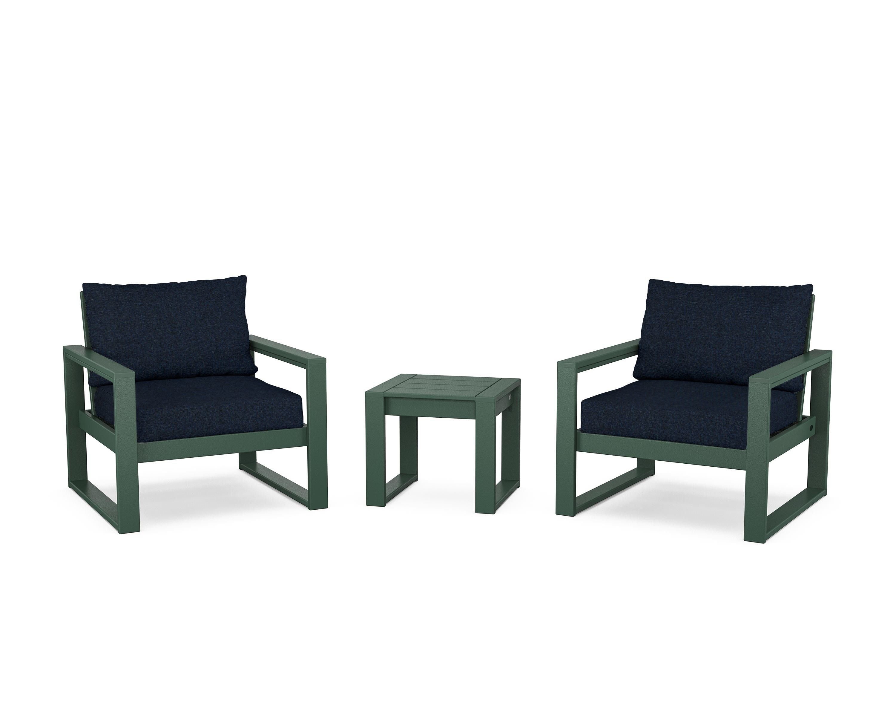 POLYWOOD® EDGE Sectional 3-Piece Deep Seating Set in Green / Marine Indigo
