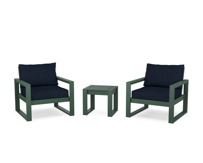 POLYWOOD® EDGE Sectional 3-Piece Deep Seating Set in Green / Marine Indigo
