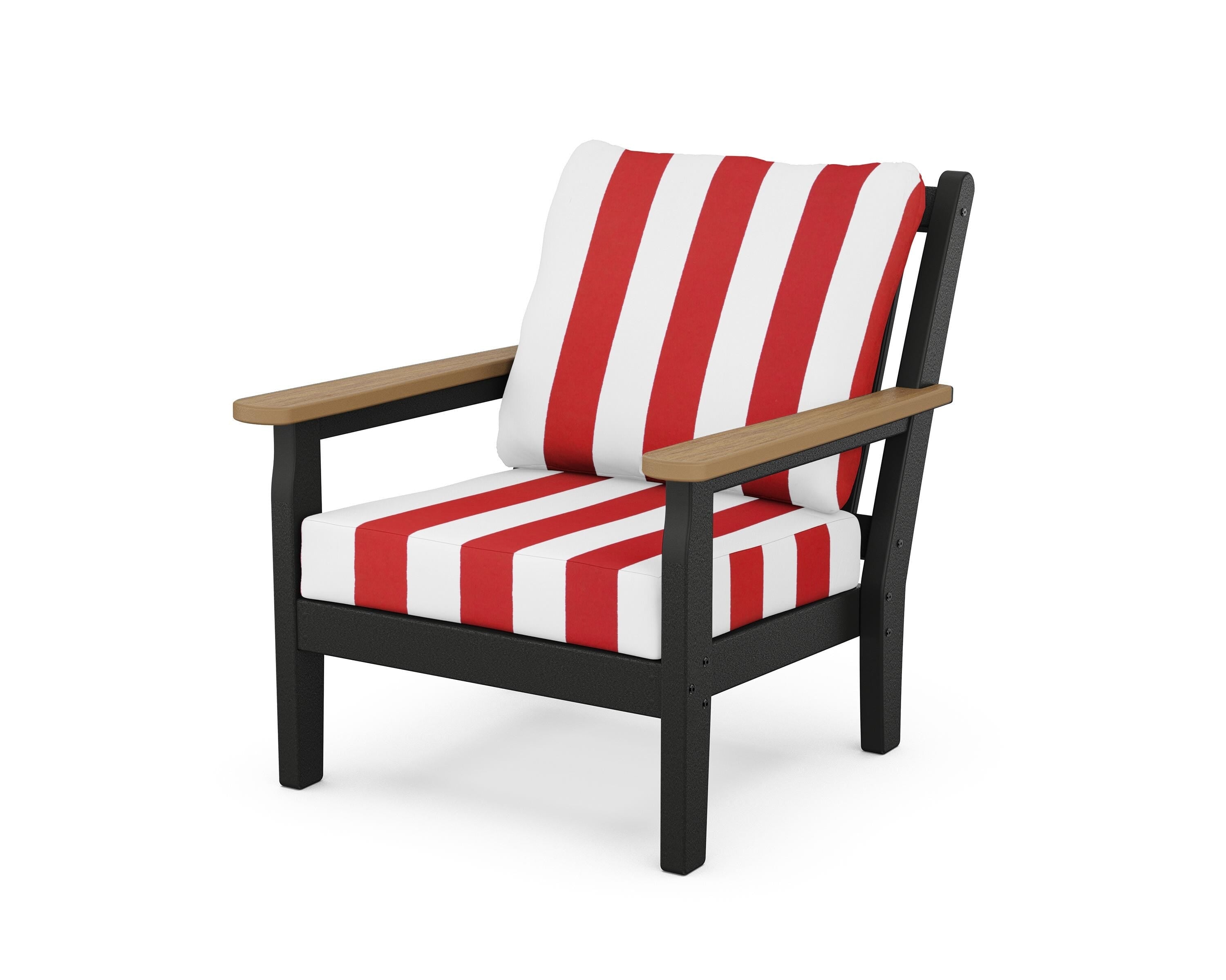 POLYWOOD® Chippendale Deep Seating Chair in Black / Natural / Cabana Stripe Crimson