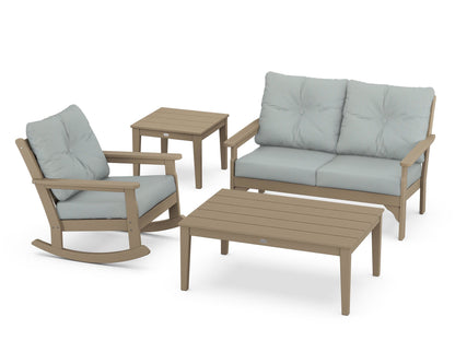 POLYWOOD® Vineyard 4-Piece Deep Seating Rocker Set in Vintage Sahara / Spa