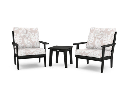 POLYWOOD® Lakeside 3-Piece Deep Seating Chair Set in Black / Leaf Dune Burlap