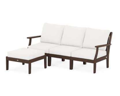 POLYWOOD® Braxton Modular 4-Piece Deep Seating Set with Ottoman in Mahogany / Natural Linen