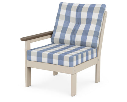 POLYWOOD® Vineyard Modular Left Arm Chair in Sand / Kona / Buffalo Plaid Sky Blue