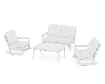 POLYWOOD® Vineyard 4-Piece Deep Seating Rocking Chair Set in Vintage White / Natural