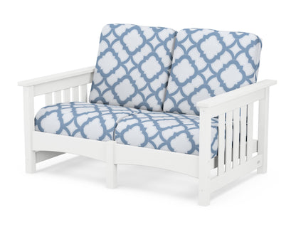 POLYWOOD® Club Mission Loveseat in White / Trellis Sky Blue