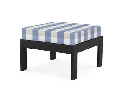 POLYWOOD® Vineyard Modular Ottoman in Black / Buffalo Plaid Sky Blue