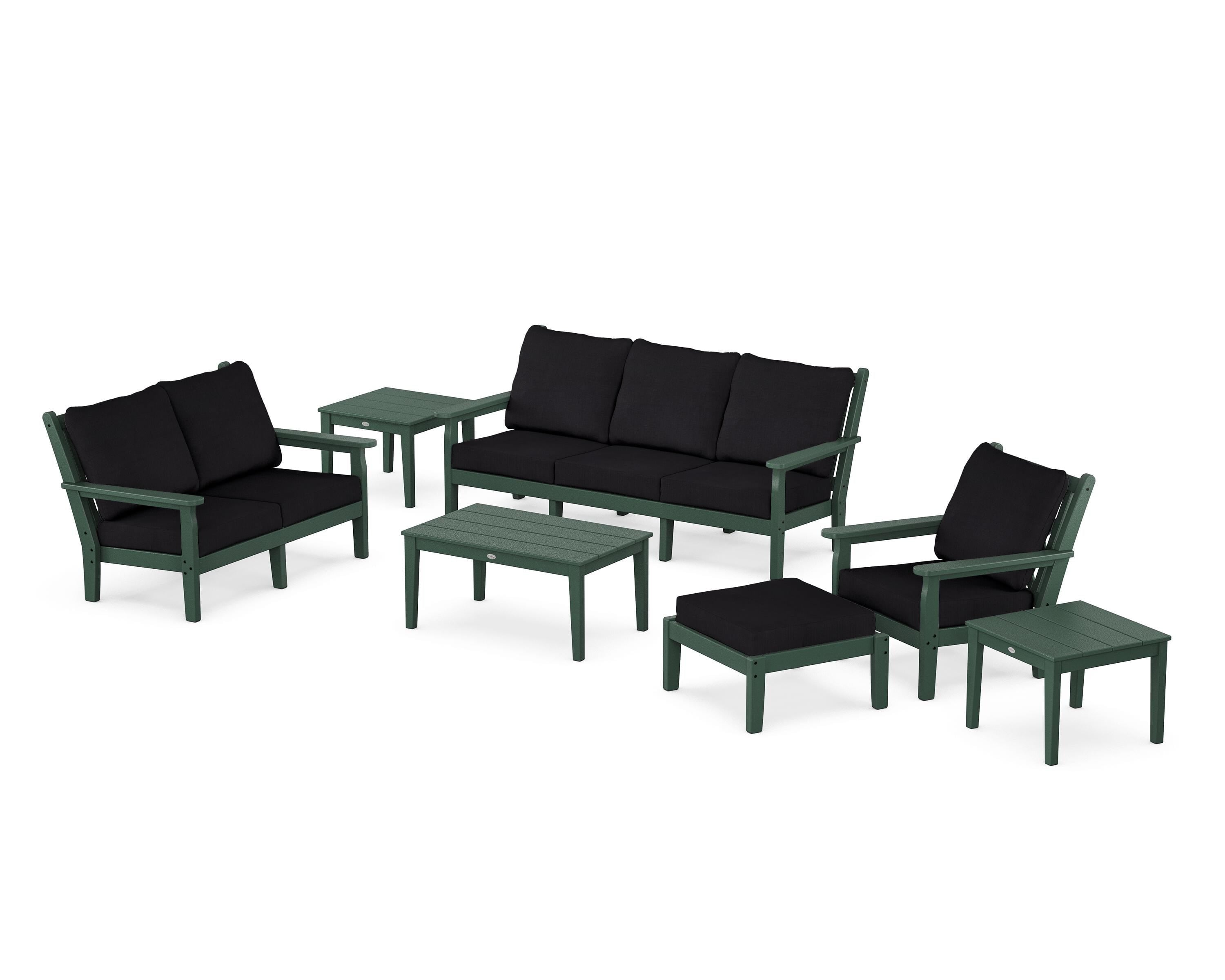 POLYWOOD® Chippendale 7-Piece Deep Seating Set in Green / Midnight Linen