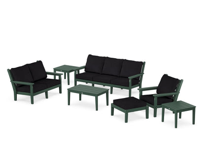 POLYWOOD® Chippendale 7-Piece Deep Seating Set in Green / Midnight Linen