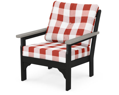 POLYWOOD® Vineyard Deep Seating Chair in Black / Driftwood / Buffalo Plaid Crimson