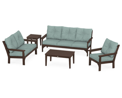 POLYWOOD® Vineyard 5 Piece Deep Seating Set in Mahogany / Glacier Spa