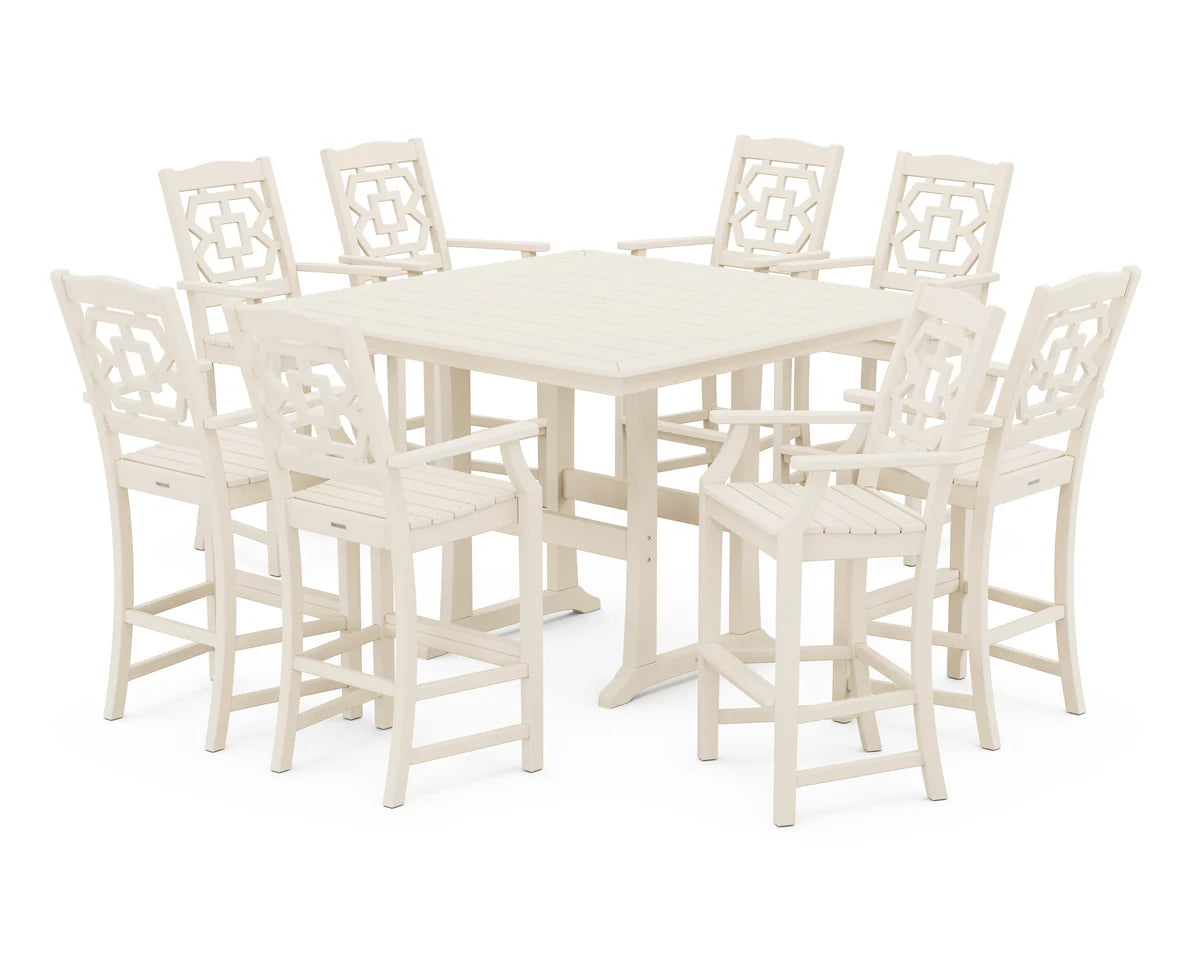 Chinoiserie 9-Piece Square Bar Set with Trestle Legs