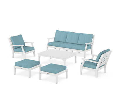 Martha Stewart by POLYWOOD® Chinoiserie 6-Piece Lounge Sofa Set in White / Lattice Sky Blue