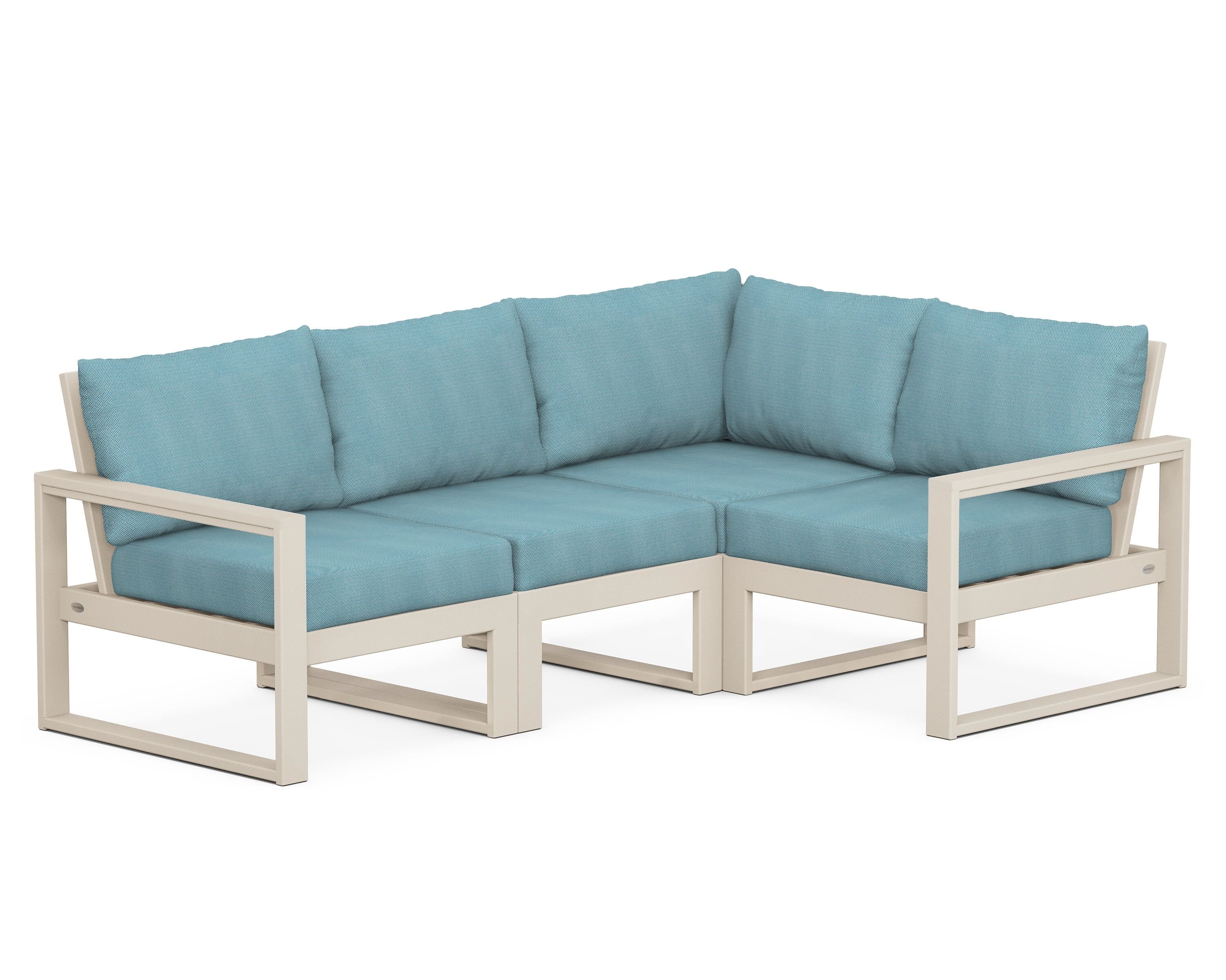 POLYWOOD® EDGE 4-Piece Modular Deep Seating Set in Sand / Lattice Sky Blue