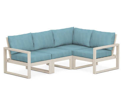 POLYWOOD® EDGE 4-Piece Modular Deep Seating Set in Sand / Lattice Sky Blue