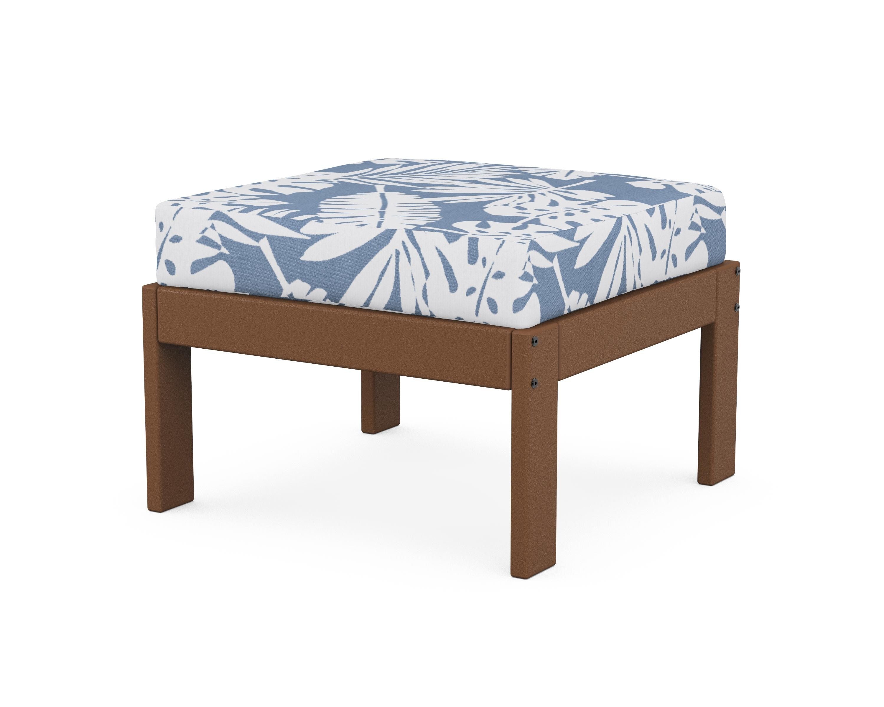 POLYWOOD® Vineyard Modular Ottoman in Teak / Leaf Sky Blue