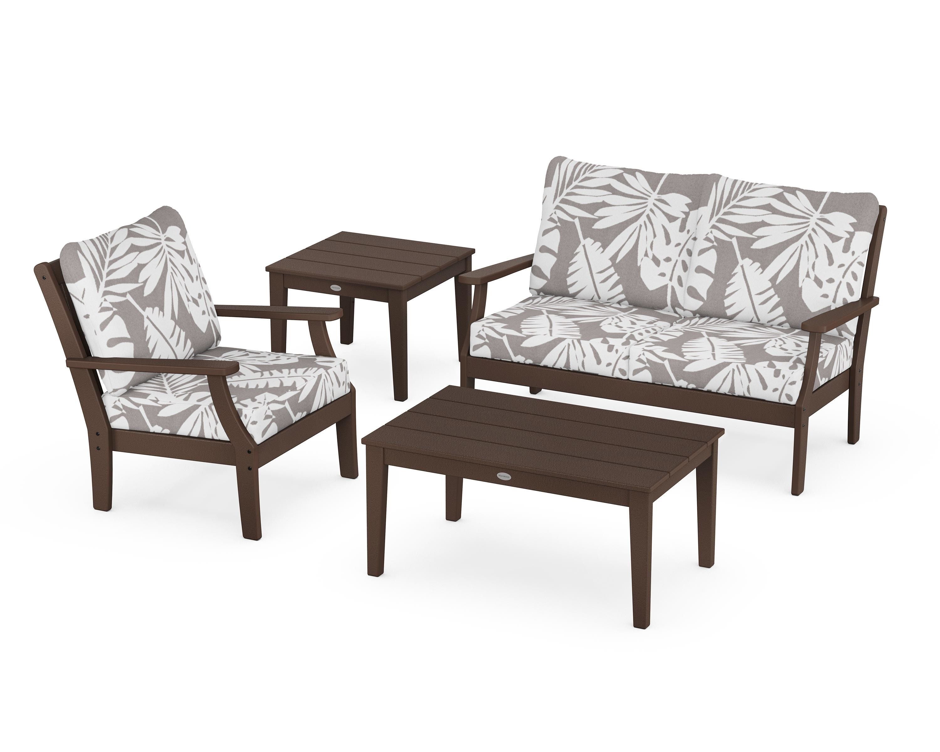 POLYWOOD® Braxton 4-Piece Deep Seating Set in Mahogany / Leaf Grey Mist