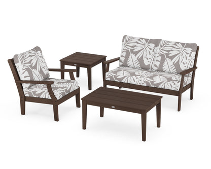 POLYWOOD® Braxton 4-Piece Deep Seating Set in Mahogany / Leaf Grey Mist