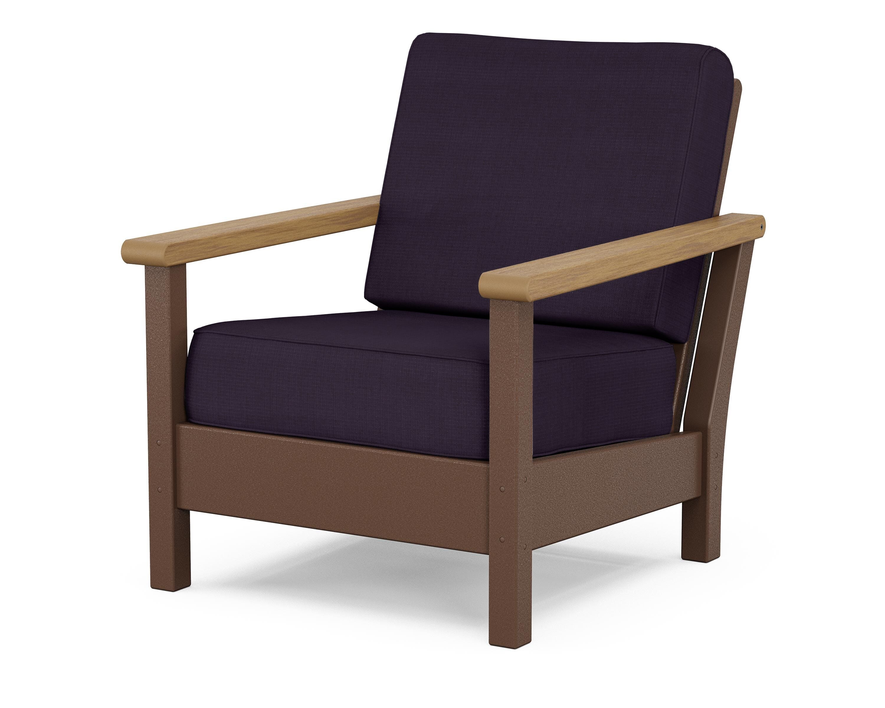 POLYWOOD® Harbour Deep Seating Chair in Mahogany / Natural / Navy Linen