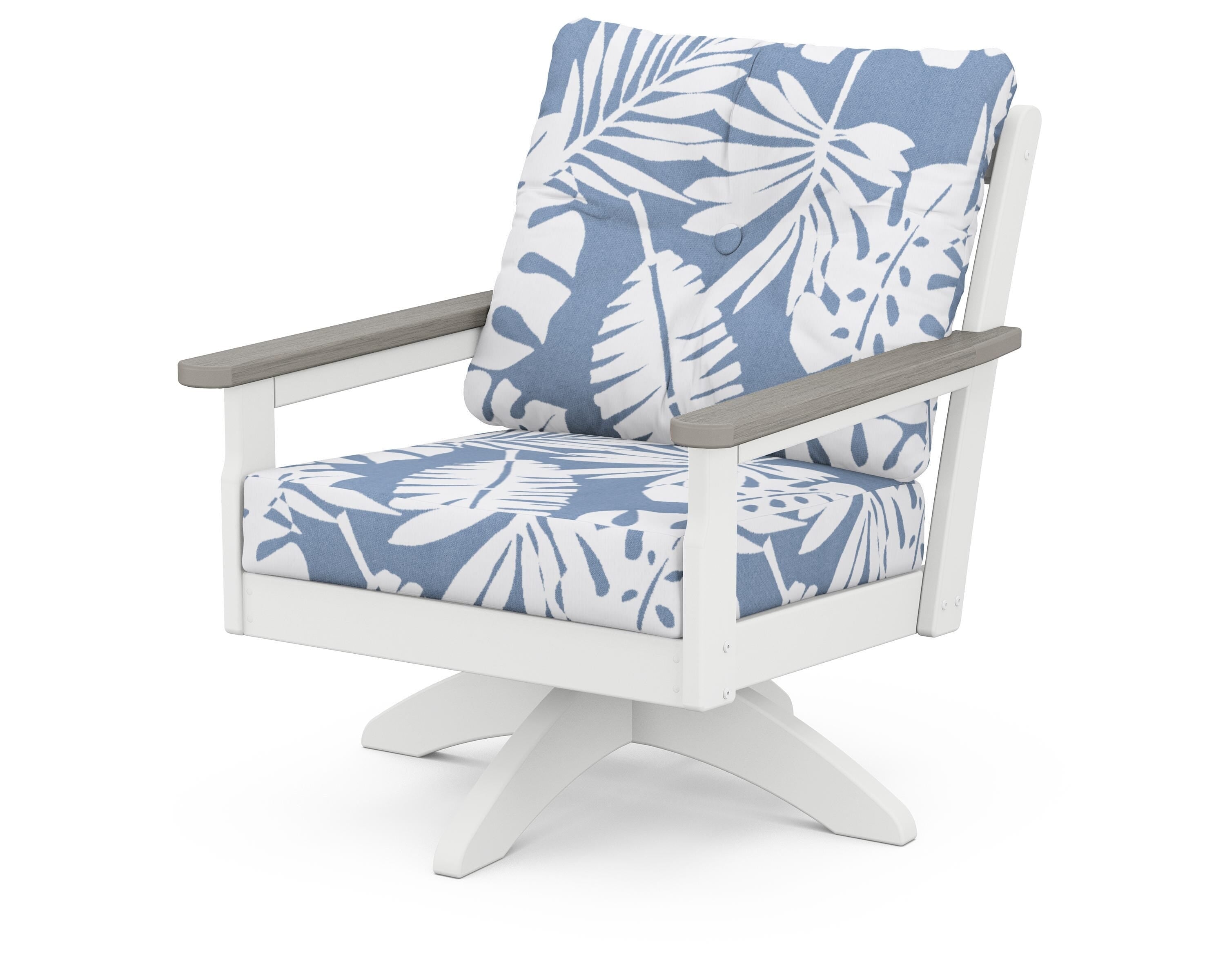 POLYWOOD® Vineyard Deep Seating Swivel Chair in White / Driftwood / Leaf Sky Blue