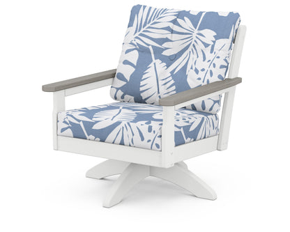 POLYWOOD® Vineyard Deep Seating Swivel Chair in White / Driftwood / Leaf Sky Blue
