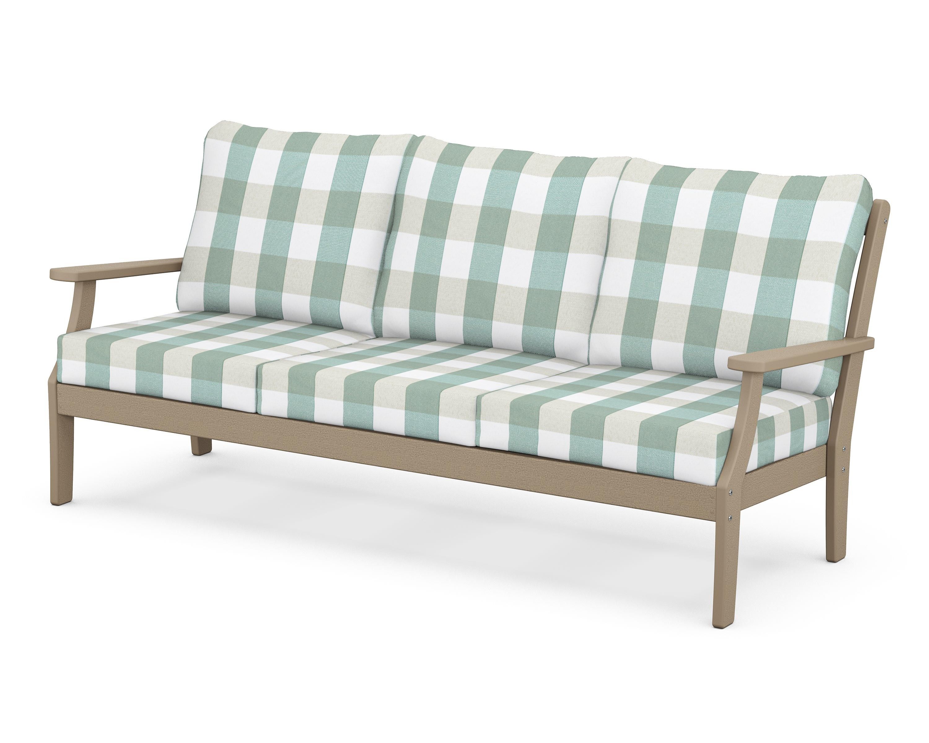 POLYWOOD® Braxton Deep Seating Sofa in Vintage Sahara / Buffalo Plaid Glacier Spa