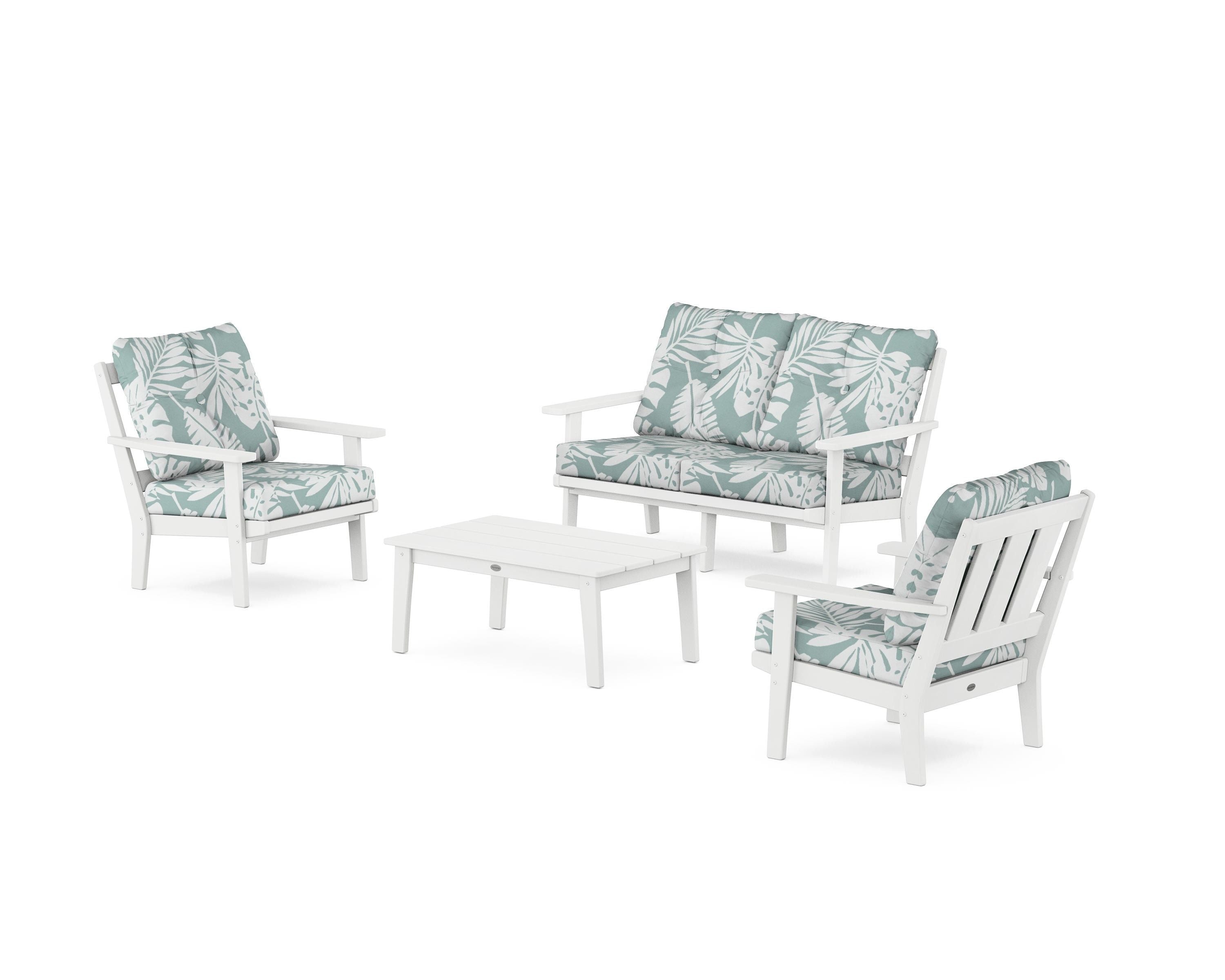 POLYWOOD® Oxford 4-Piece Deep Seating Set with Loveseat in White / Leaf Glacier Spa