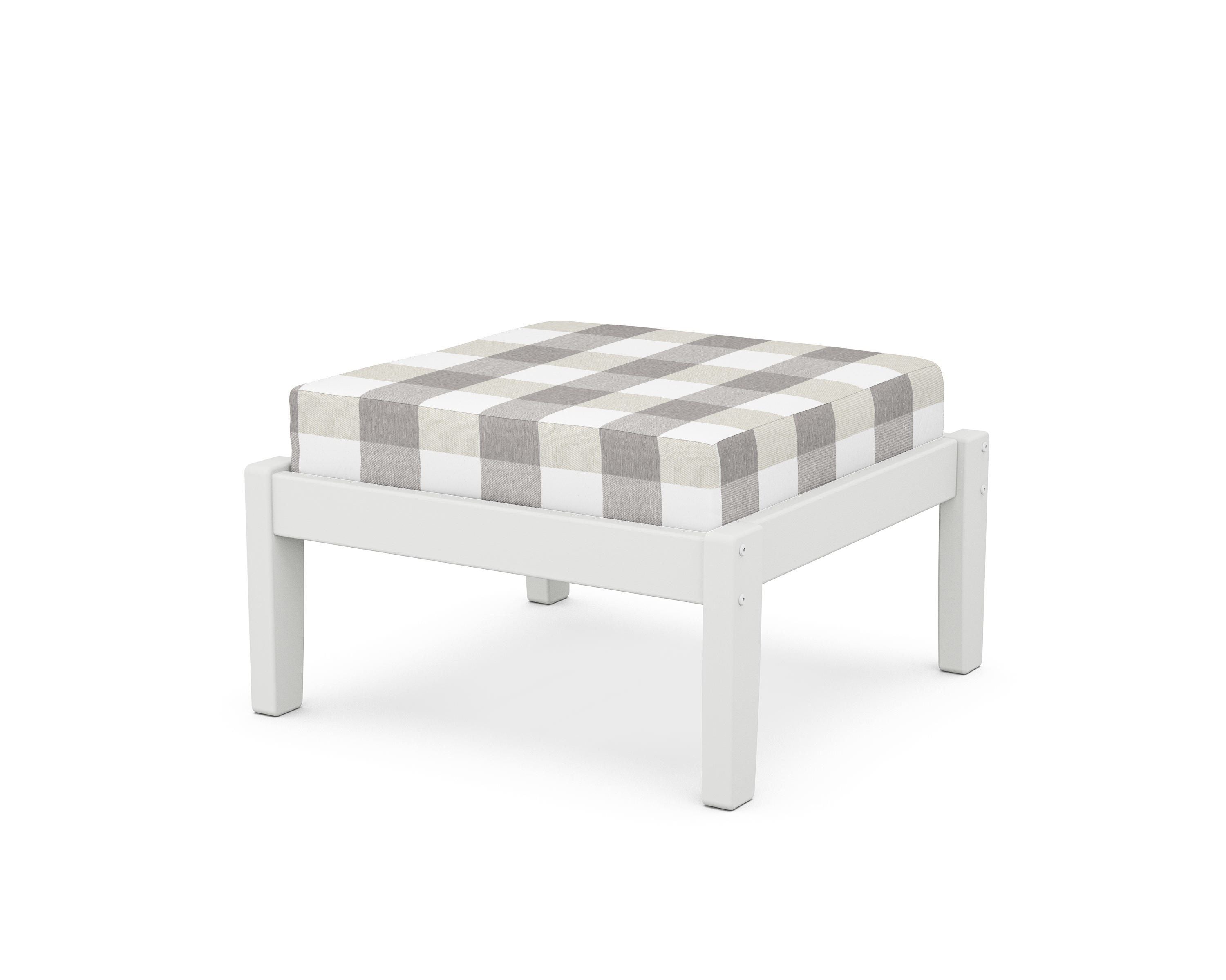 Unbranded Deep Seating Ottoman in White / Buffalo Plaid Grey Mist
