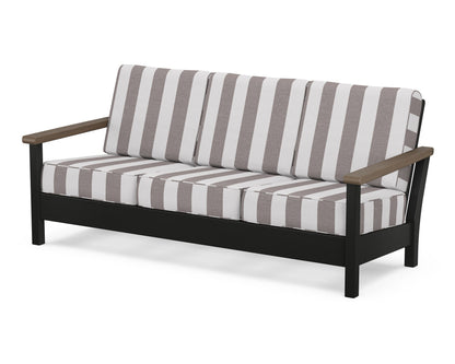 POLYWOOD® Harbour Deep Seating Sofa in Black / Kona / Cabana Stripe Grey Mist