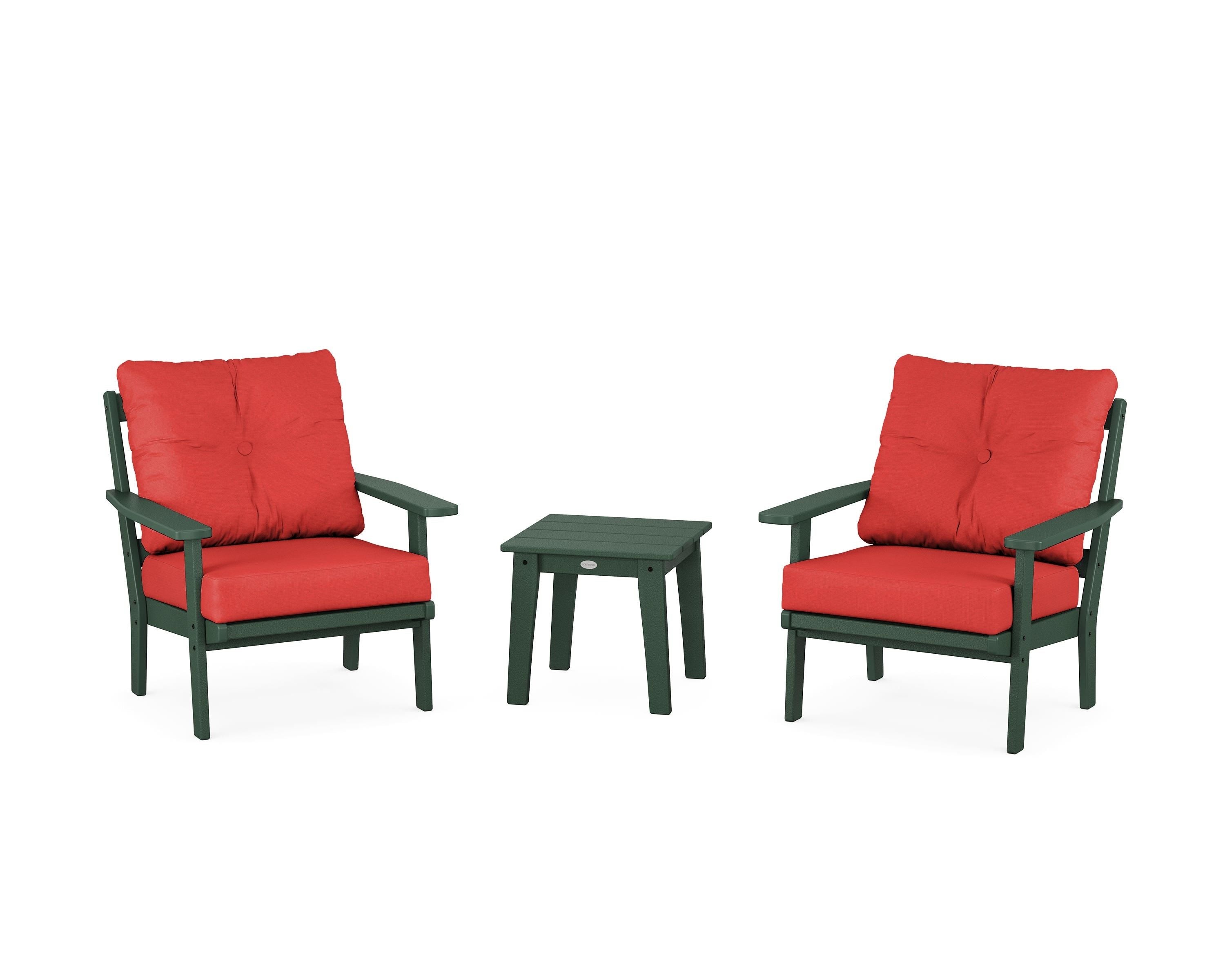 POLYWOOD® Prairie 3-Piece Deep Seating Set in Green / Crimson Linen
