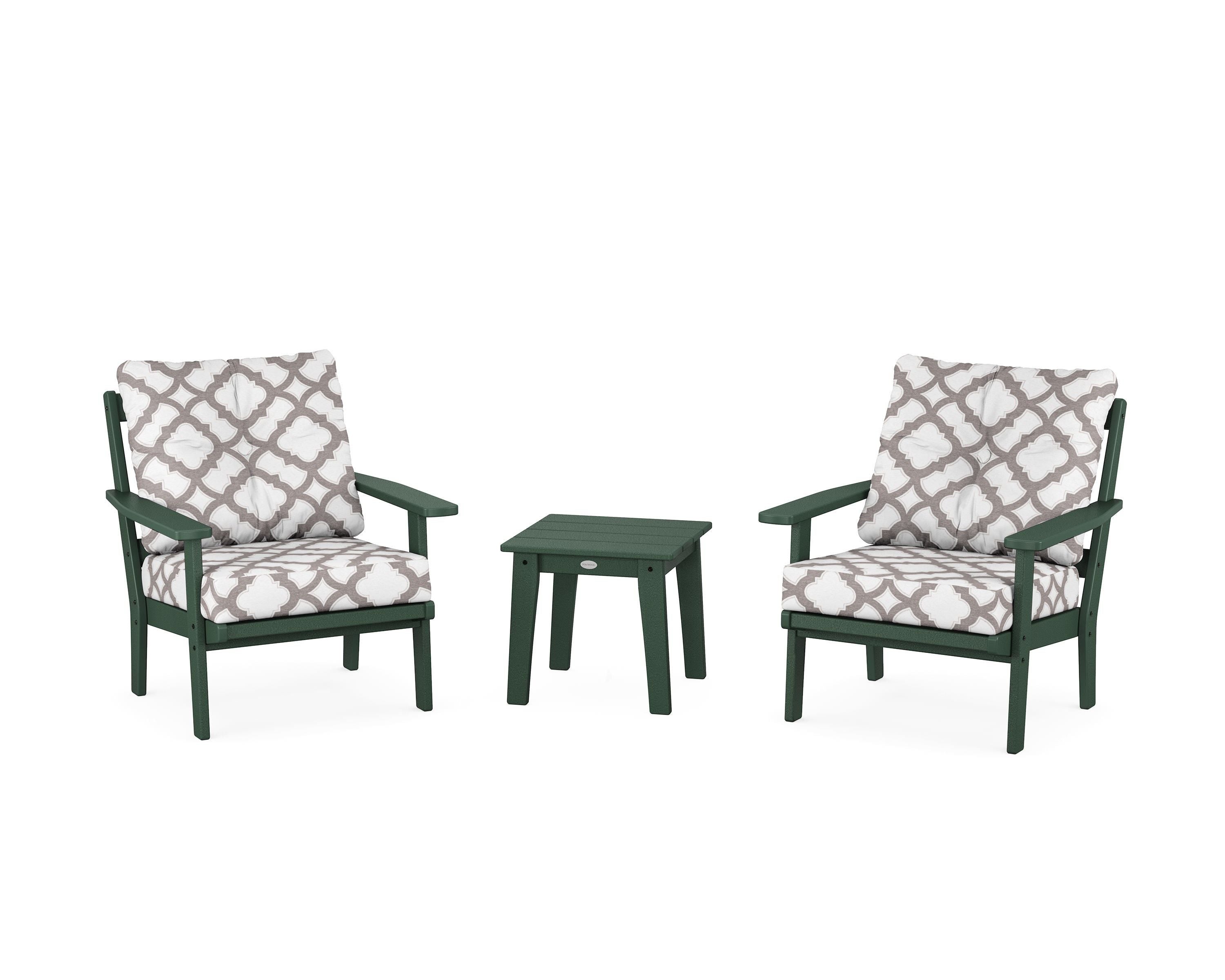 POLYWOOD® Oxford 3-Piece Deep Seating Set in Green / Trellis Grey Mist
