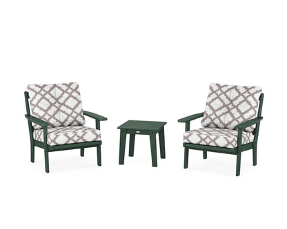 POLYWOOD® Oxford 3-Piece Deep Seating Set in Green / Trellis Grey Mist