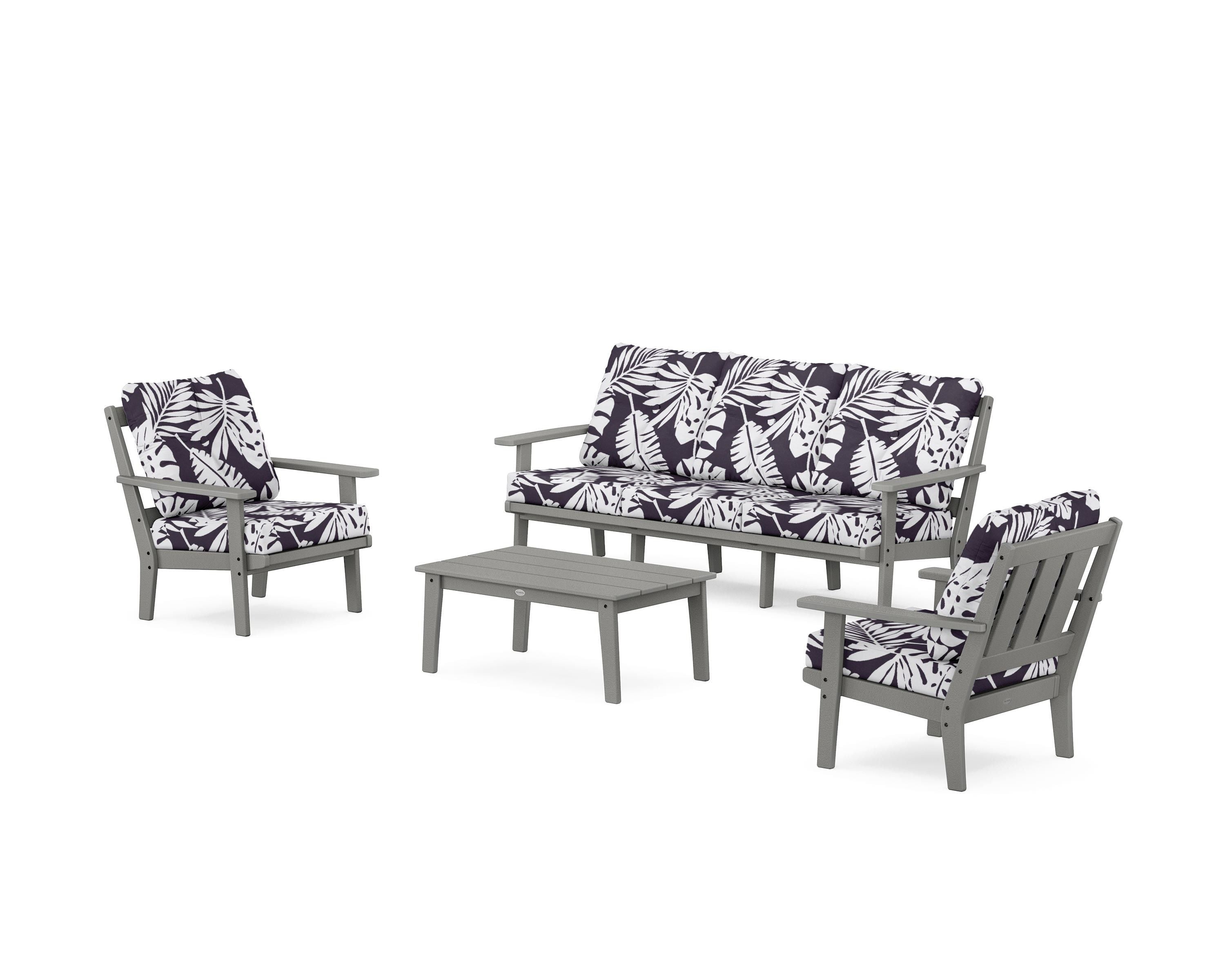 POLYWOOD® Oxford 4-Piece Deep Seating Set with Sofa in Slate Grey / Leaf Navy