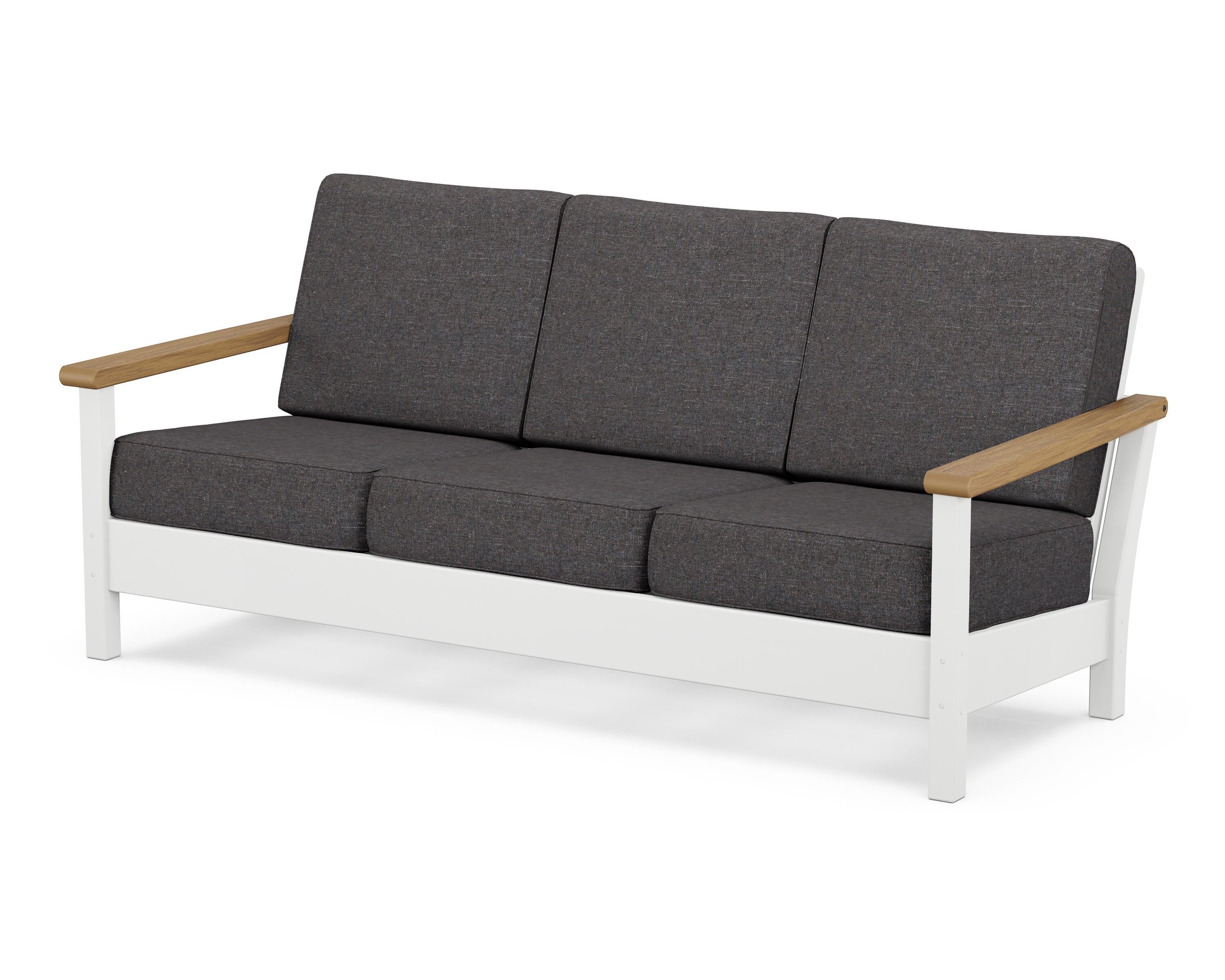POLYWOOD® Harbour Deep Seating Sofa in White / Natural / Ash Charcoal