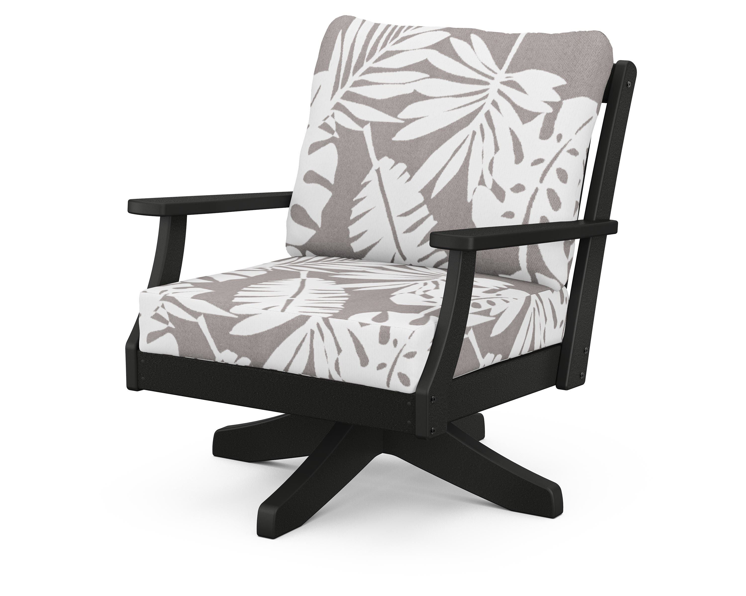 POLYWOOD® Braxton Deep Seating Swivel Chair in Black / Leaf Grey Mist