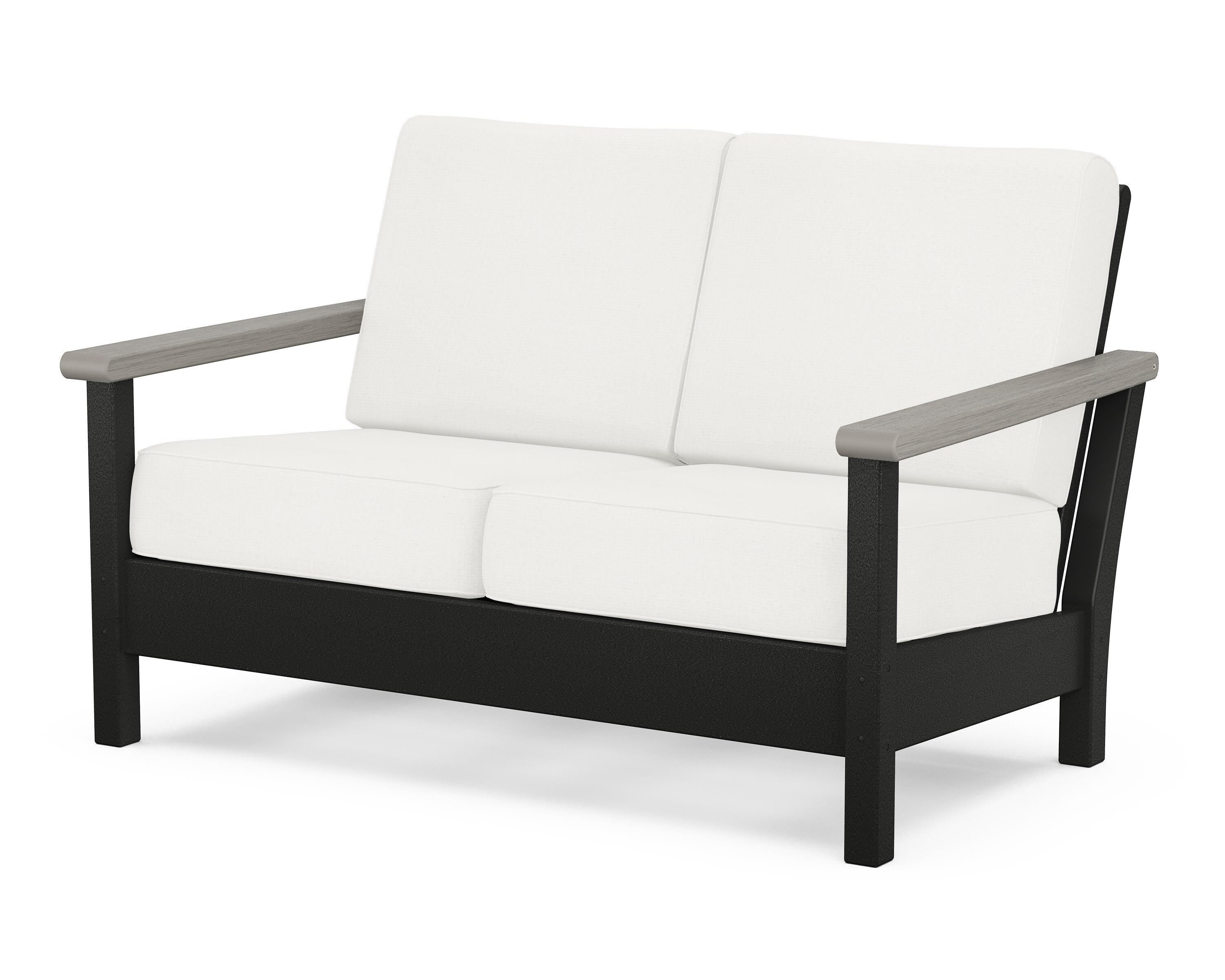 POLYWOOD® Harbour Deep Seating Loveseat in Black / Driftwood / Natural Linen