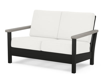 POLYWOOD® Harbour Deep Seating Loveseat in Black / Driftwood / Natural Linen