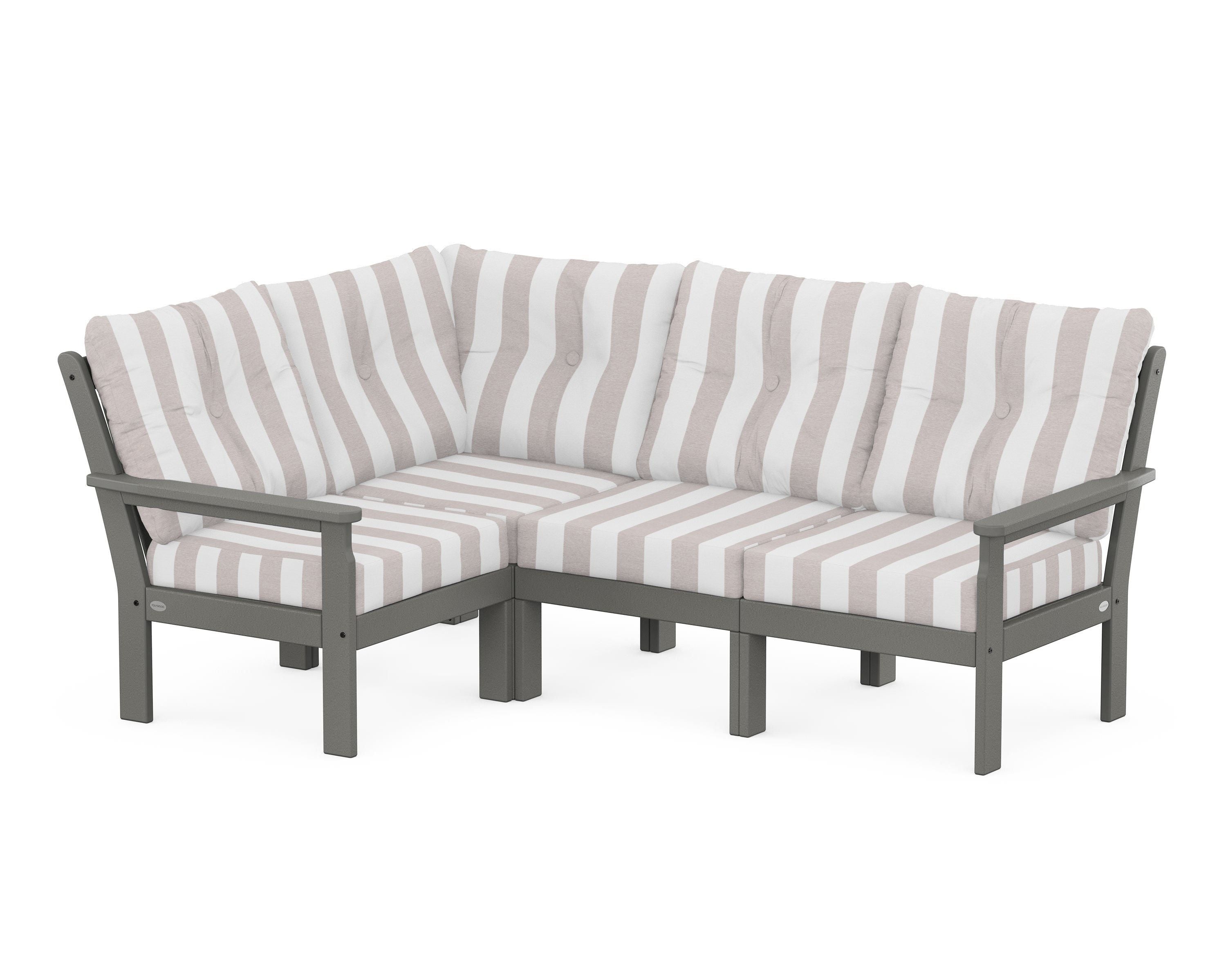 POLYWOOD® Vineyard 4-Piece Sectional in Slate Grey / Cabana Stripe Dune Burlap