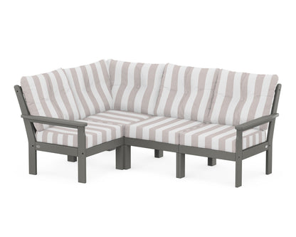 POLYWOOD® Vineyard 4-Piece Sectional in Slate Grey / Cabana Stripe Dune Burlap