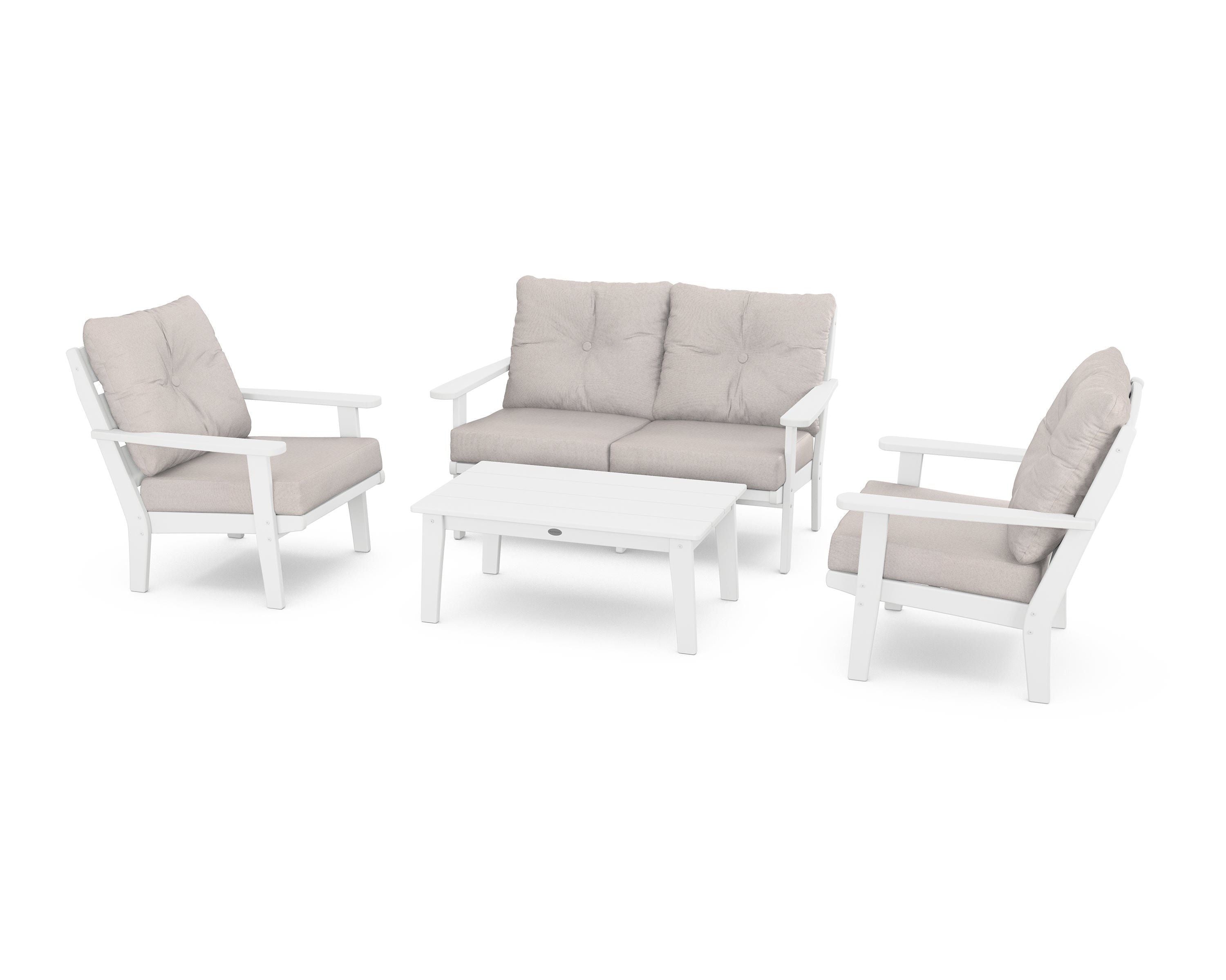 POLYWOOD® Lakeside 4-Piece Deep Seating Set in White / Dune Burlap