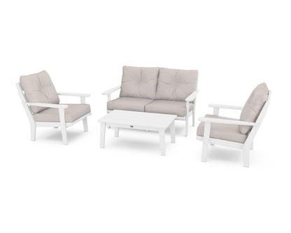 POLYWOOD® Lakeside 4-Piece Deep Seating Set in White / Dune Burlap