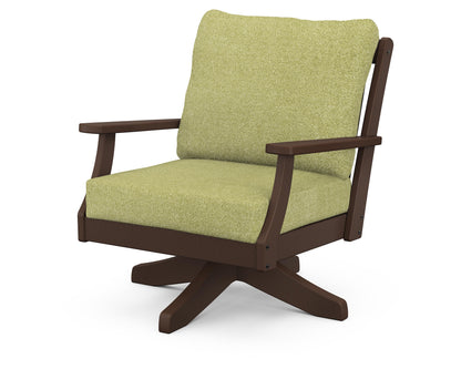 POLYWOOD® Braxton Deep Seating Swivel Chair in Mahogany / Chartreuse Boucle