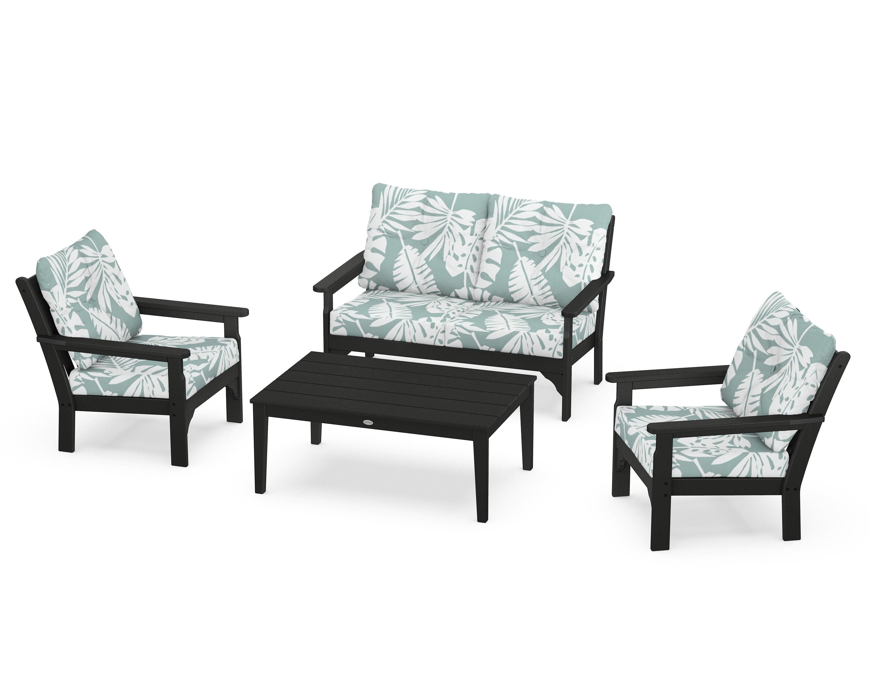 POLYWOOD® Vineyard 4-Piece Deep Seating Set in Black / Leaf Glacier Spa