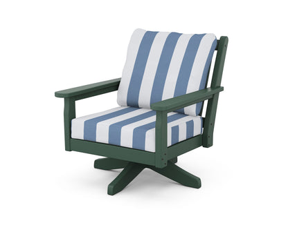 POLYWOOD® Chippendale Deep Seating Swivel Chair in Green / Cabana Stripe Sky Blue