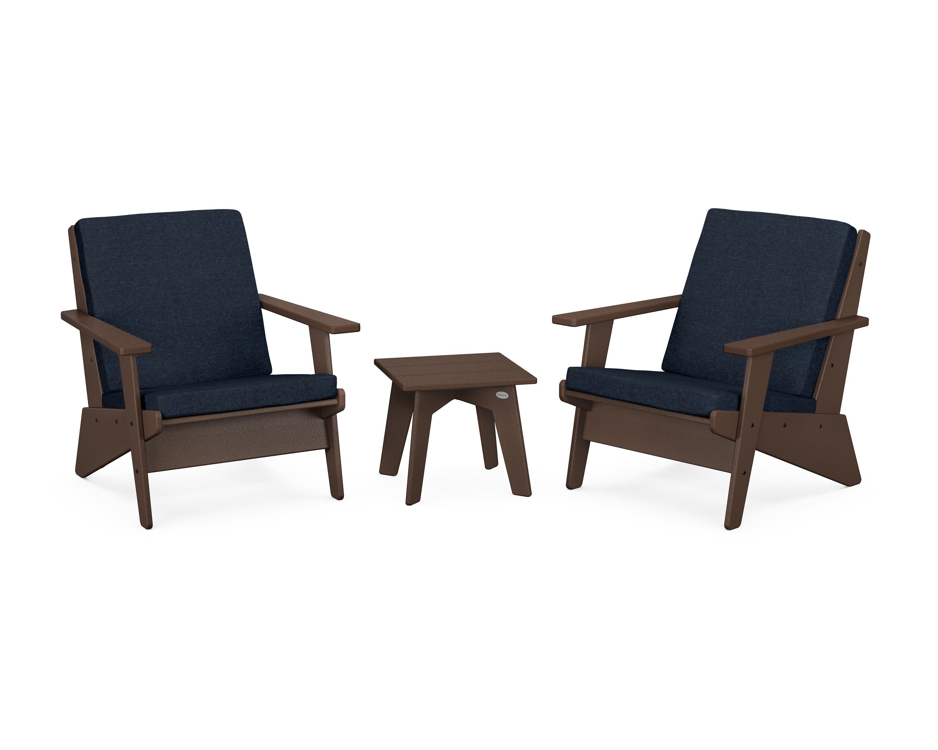 POLYWOOD® Riviera Modern Lounge 3-Piece Set in Mahogany / Marine Indigo